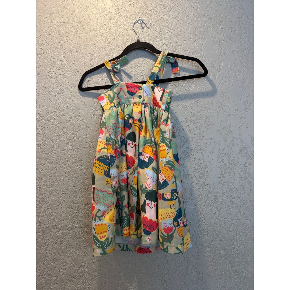 Fiorella Girls Whimsical Illustrative Print Cotton Tie Strap Sundress Size 6-7Y - Picture 2 of 10